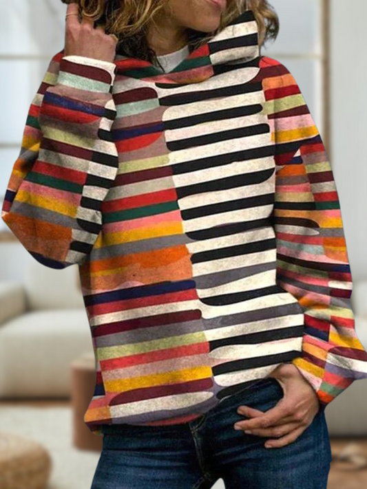 Amber® | Elegante maglione con cappuccio a righe colorate
