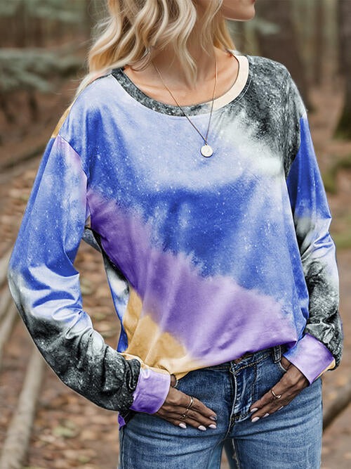 Tie Dye Round Neck Long Sleeve T-Shirt (2 Colors) Shirts & Tops Krazy Heart Designs Boutique   