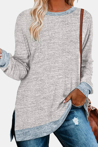 Round Neck Long Sleeve Slit T-Shirt (11 Colors)  Krazy Heart Designs Boutique   