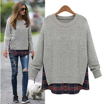 Plus Size Loose Scoop Long Sleeve False Two-piece T-Shirt