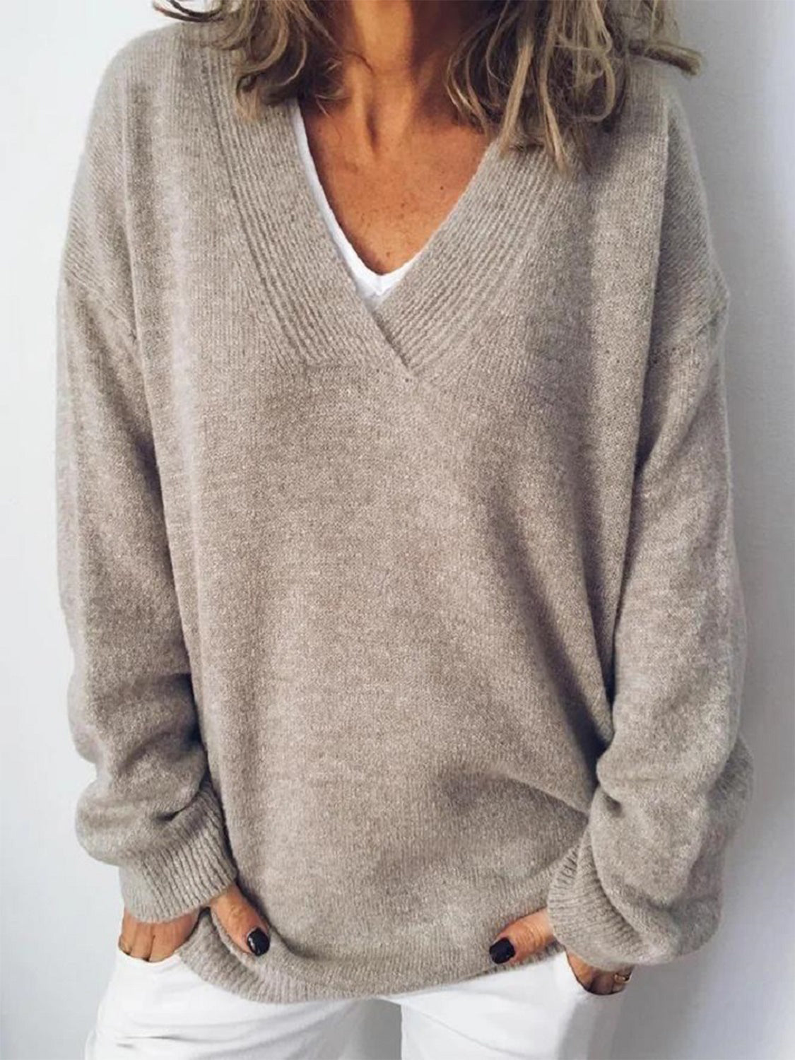 V-Neck Dropped Shoulder Sweater - Sydney So Sweet