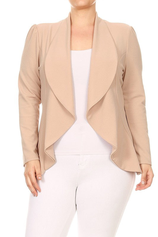 Honey Plus Casual Solid open front jacket blazer