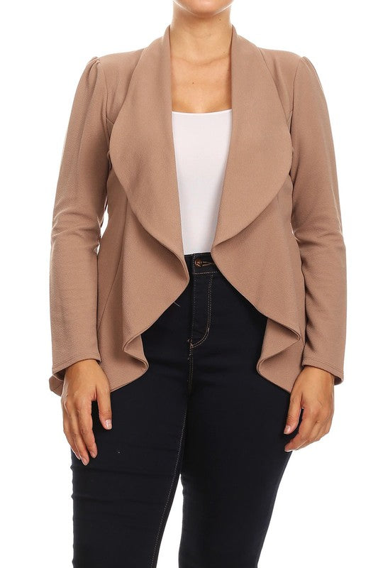 Honey Plus Casual Solid open front jacket blazer