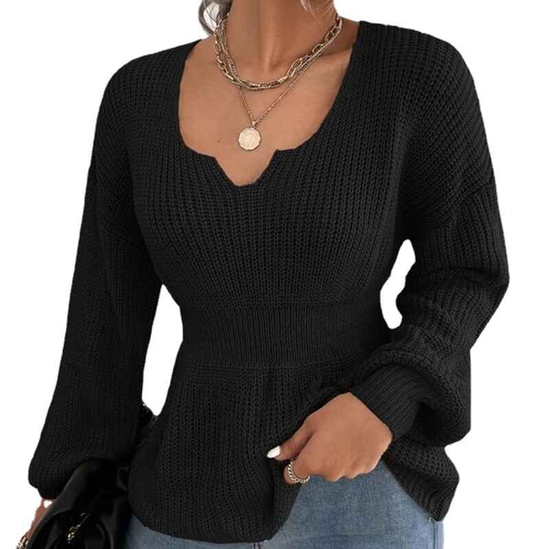 Black-Sweaters-for-Women-Long-Sleeve-V-Neck-Solid-Color-Fashion-Tops-K038