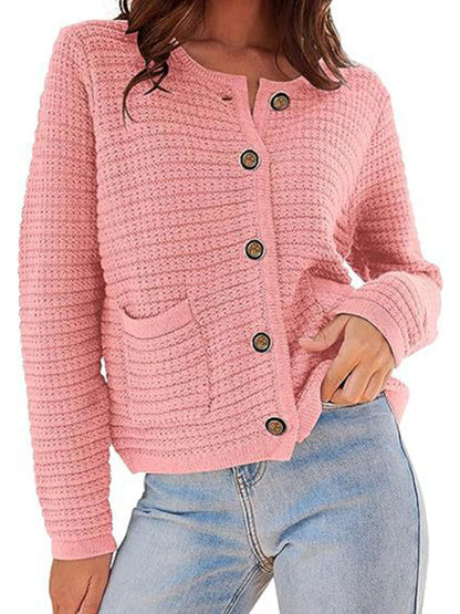 Cardigan sweaters- Everyday Warmth Button-Up Cardigan Sweater for Casual Wear- Peach- IndioGear Clothing and Gear