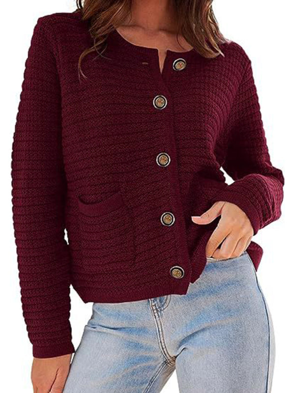 Cardigan sweaters- Everyday Warmth Button-Up Cardigan Sweater for Casual Wear- Brick red- IndioGear Clothing and Gear