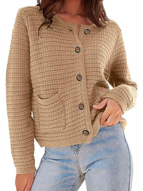 Cardigan sweaters- Everyday Warmth Button-Up Cardigan Sweater for Casual Wear- Khaki- IndioGear Clothing and Gear