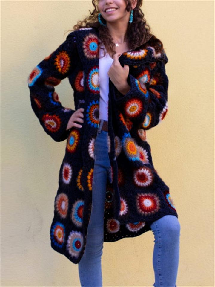 Casual Knitting Hollowed-Out Flower Cardigan With Hood Shopvhs.com