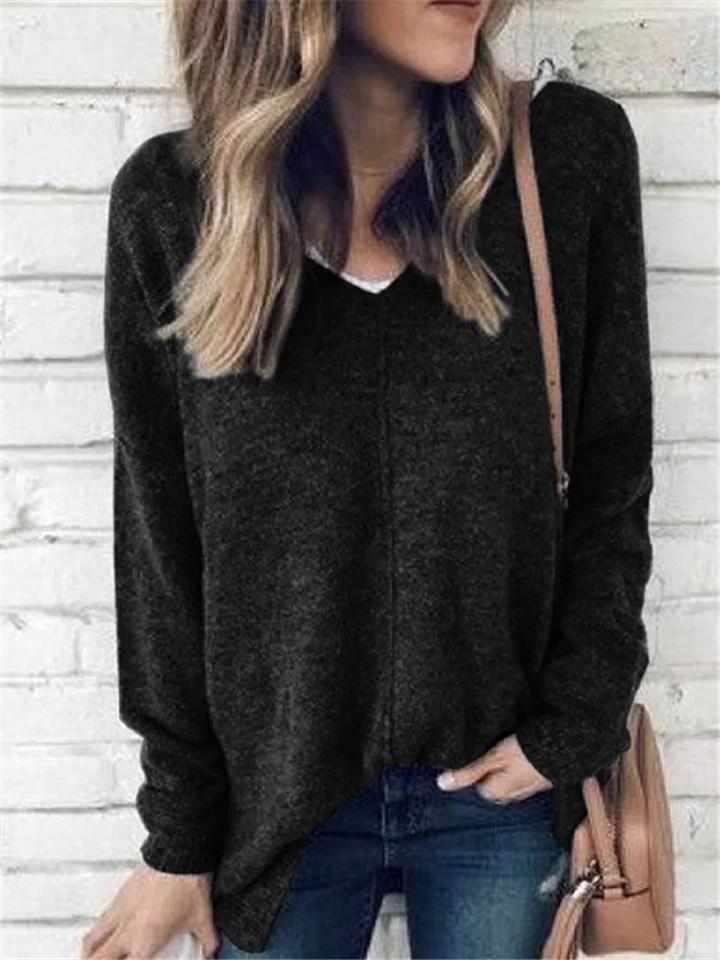 Casual Style V Neck Solid Color Woolen Pullover Sweater Shopvhs.com