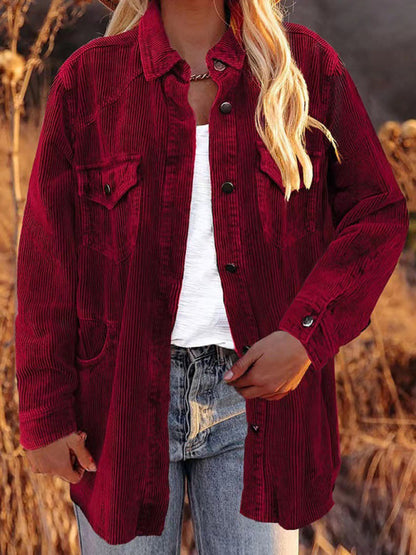 Corduroy Jackets- Solid Corduroy Oversized Shirt Jacket- - IndioGear Fashion and Gear