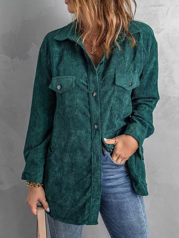 Corduroy Jackets- Solid Corduroy Oversized Shirt Jacket- - IndioGear Fashion and Gear