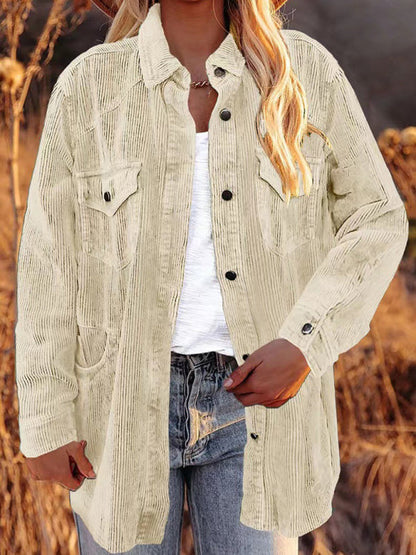 Corduroy Jackets- Solid Corduroy Oversized Shirt Jacket- - IndioGear Fashion and Gear