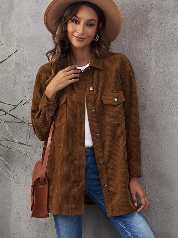 Corduroy Jackets- Solid Corduroy Oversized Shirt Jacket- - IndioGear Fashion and Gear