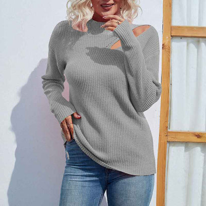 Rose-Purple-Womens-Long-Sleeve-Halter-Neck-Cutout-Off-Shoulder-Ribbed-Knit-Loose-Casual-Pullover-Sweater-Top-K227