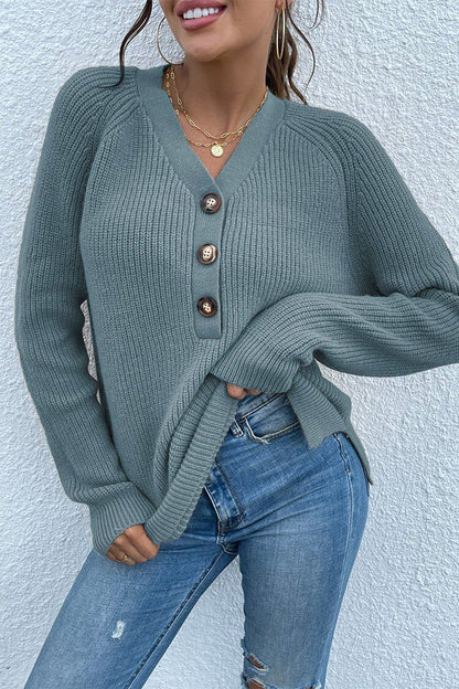 Half Button Raglan Sleeve Sweater PRETTYGARDEN