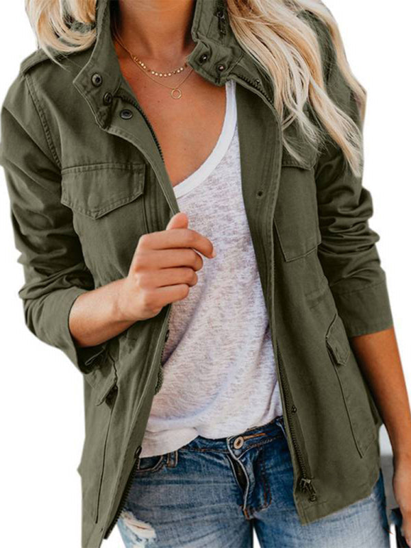 Military Jackets- Autumn Solid Cotton Zip-Up Militar Utility Jacket- - IndioGear Clothing and Gear