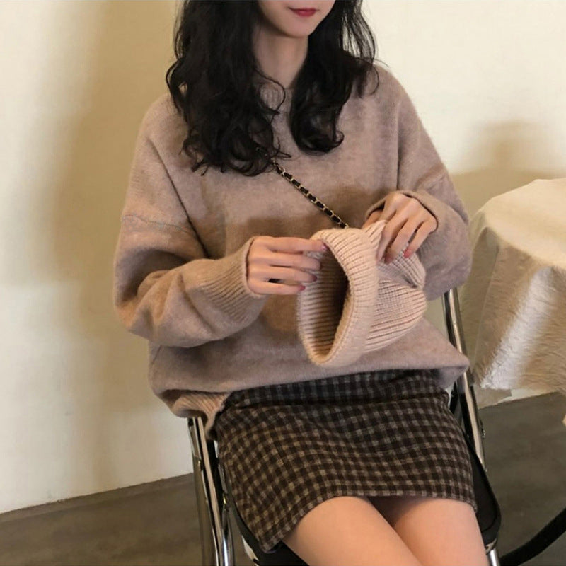 fall outfits 2024 Soft Nuo Sweater Women's Gray New Loose Lazy Style Autumn and Winter Outer Wear Korean Style Pullover Bottoming Shirt Inner Top Fashion