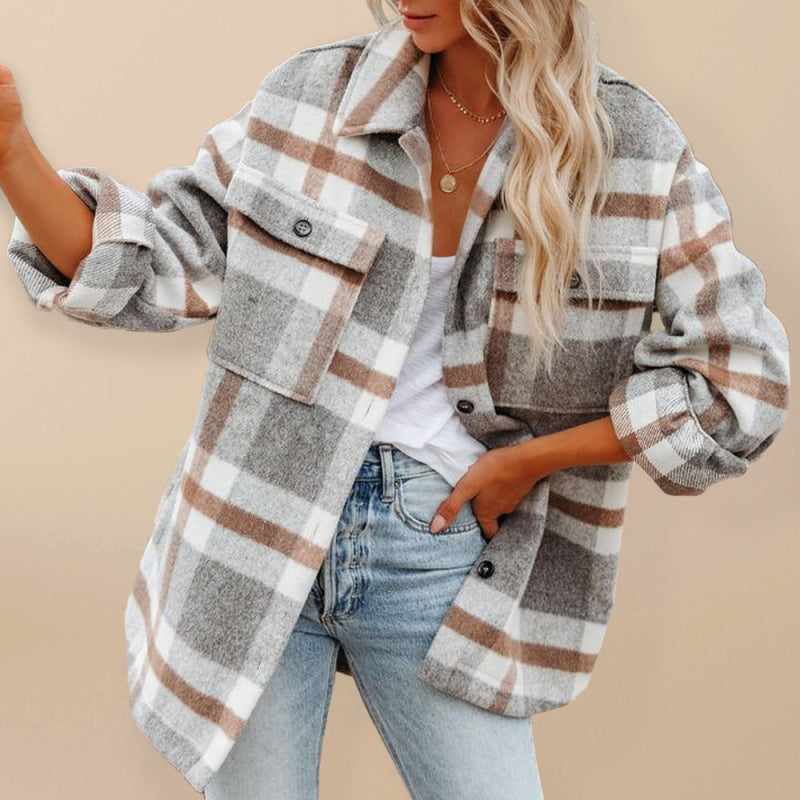 Plaid Shackets- Oversized Plaid Jacket with Big Flap Pockets- - IndioGear Fashion and Gear