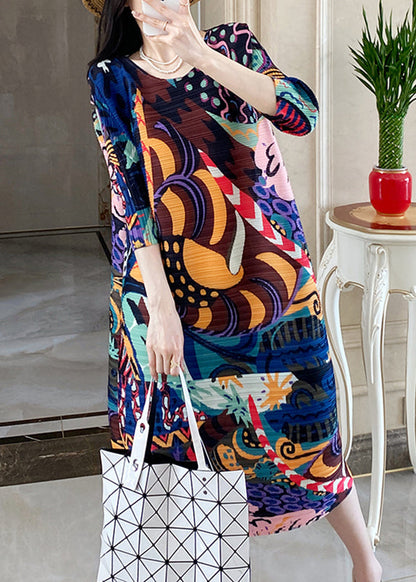 Plus Size Blue Print Long Dress Bracelet Sleeve GH1035 Ada Fashion