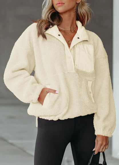 Pullovers- Winter Fleece Sweatshirt Plush Pullover- Beige- IndioGear.com