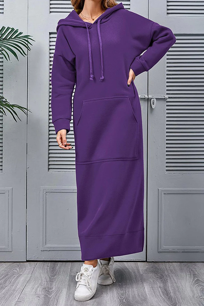 Penelope® | Elegante abito monocolore con cappuccio, tasche e spacco