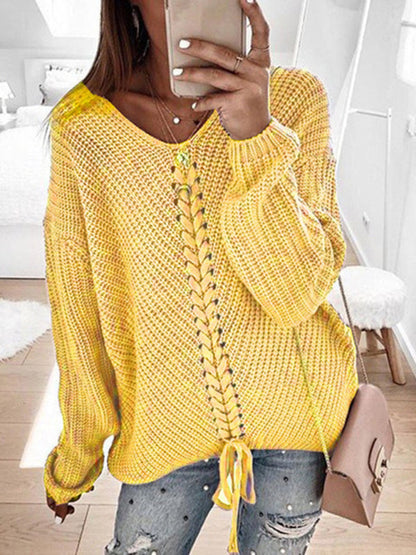 Sweaters-Braid Knit Sweater | Relaxed Drop Shoulder Jumper-Pekosa Women Clothing