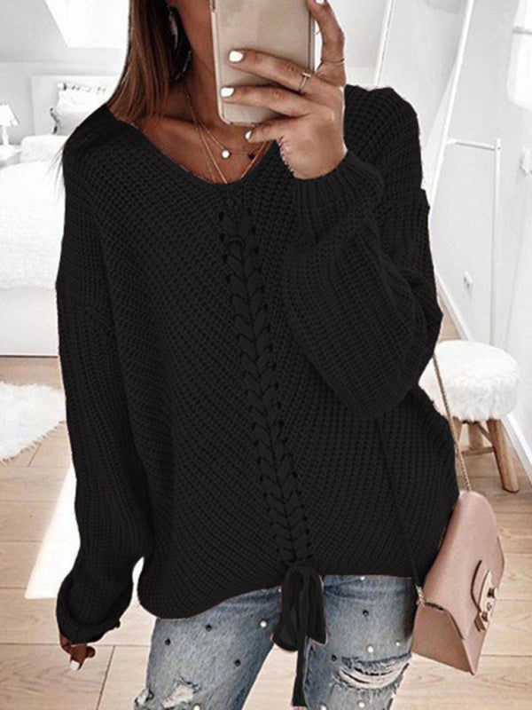 Sweaters-Braid Knit Sweater | Relaxed Drop Shoulder Jumper-Pekosa Women Clothing