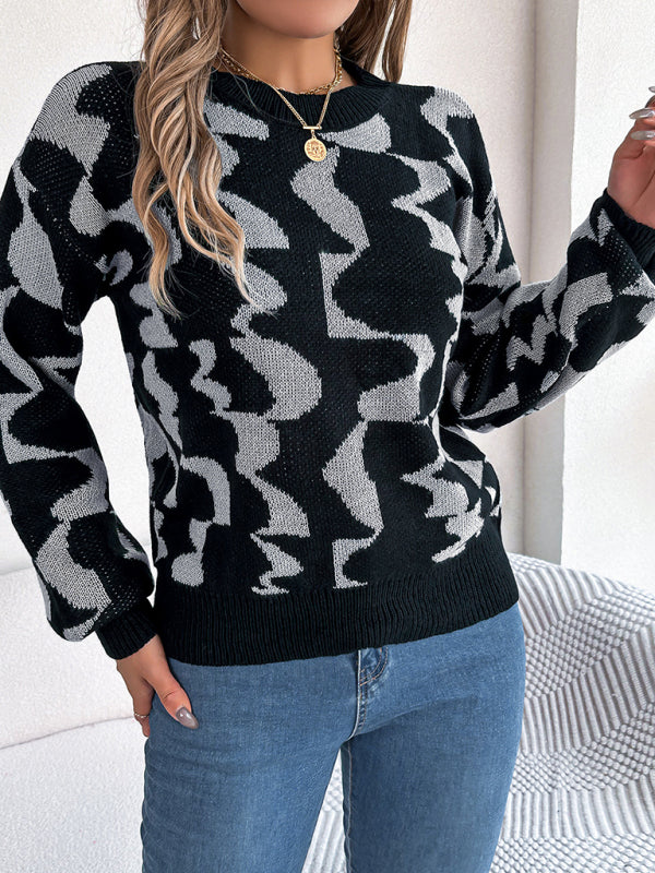 Sweaters- Modern Abstract Knit Pullover Sweater for Fall/Winter- - IndioGear Clothing and Gear