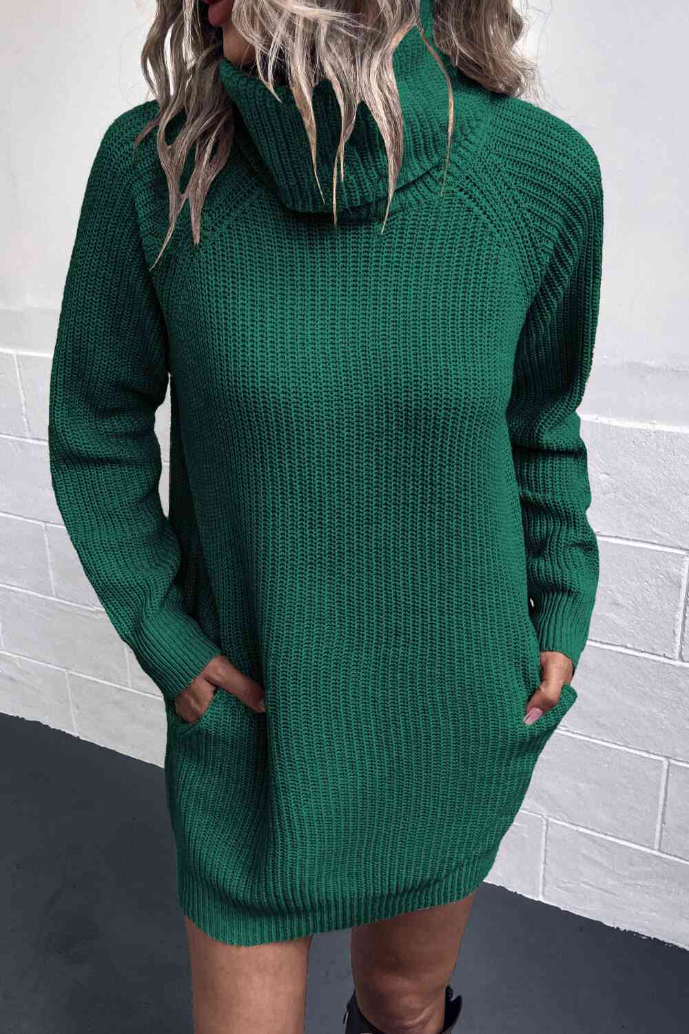 Turtleneck Sweater Dress with Pockets - Sweater Dresses - FITGGINS