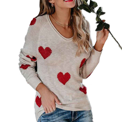 Black-Womens-Off-Shoulder-Knitted-Pullovers-Sweater-Loose-Long-Sleeve-Hearts-Printed-Tops-K048