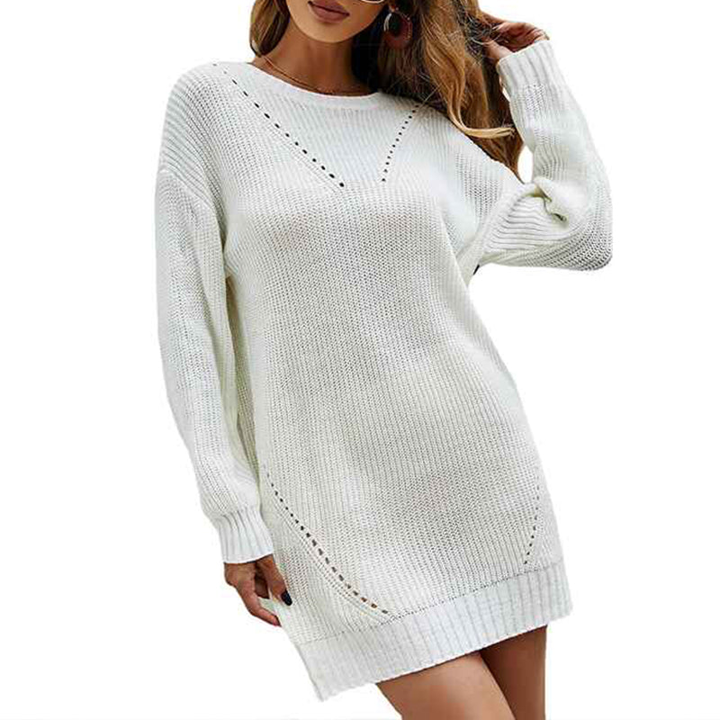 Khaki-Womens-Sweater-Dress-Casual-Crew-Neck-Long-Sleeve-Knitted-Pullover-Dress-K330