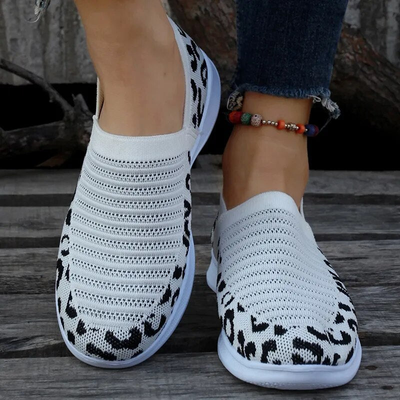 Women's Leopard Printed Breathable Mesh Slip On Casual Sneakers GOMINGLO