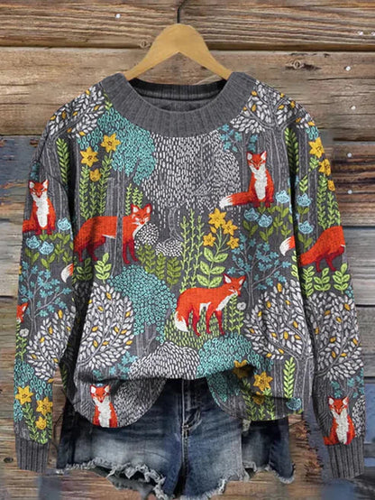 Cora® | Volpe nella foresta Accogliente maglione vintage