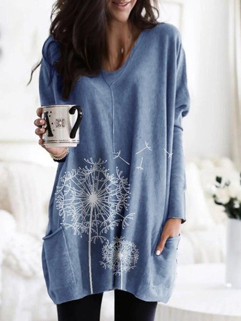 Dandelion Print Long Sleeve Top Sweater T-shirt Women - LuckyFash™