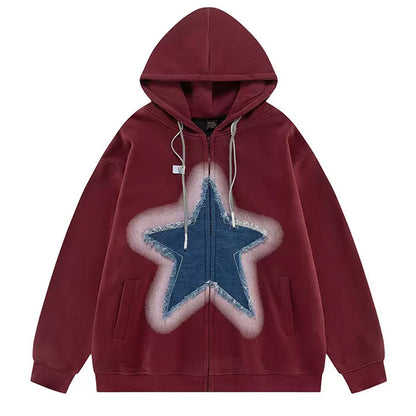 denim star zip up hoodie boogzel clothing