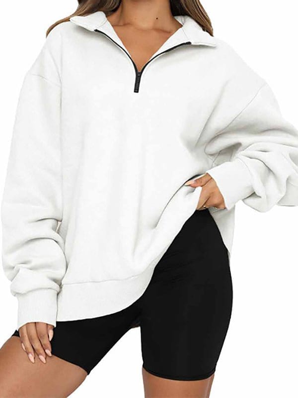 Half Zipper Solid Color Pullover Hoodie