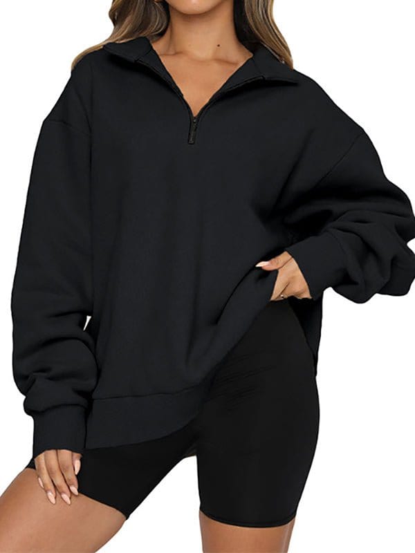 Half Zipper Solid Color Pullover Hoodie