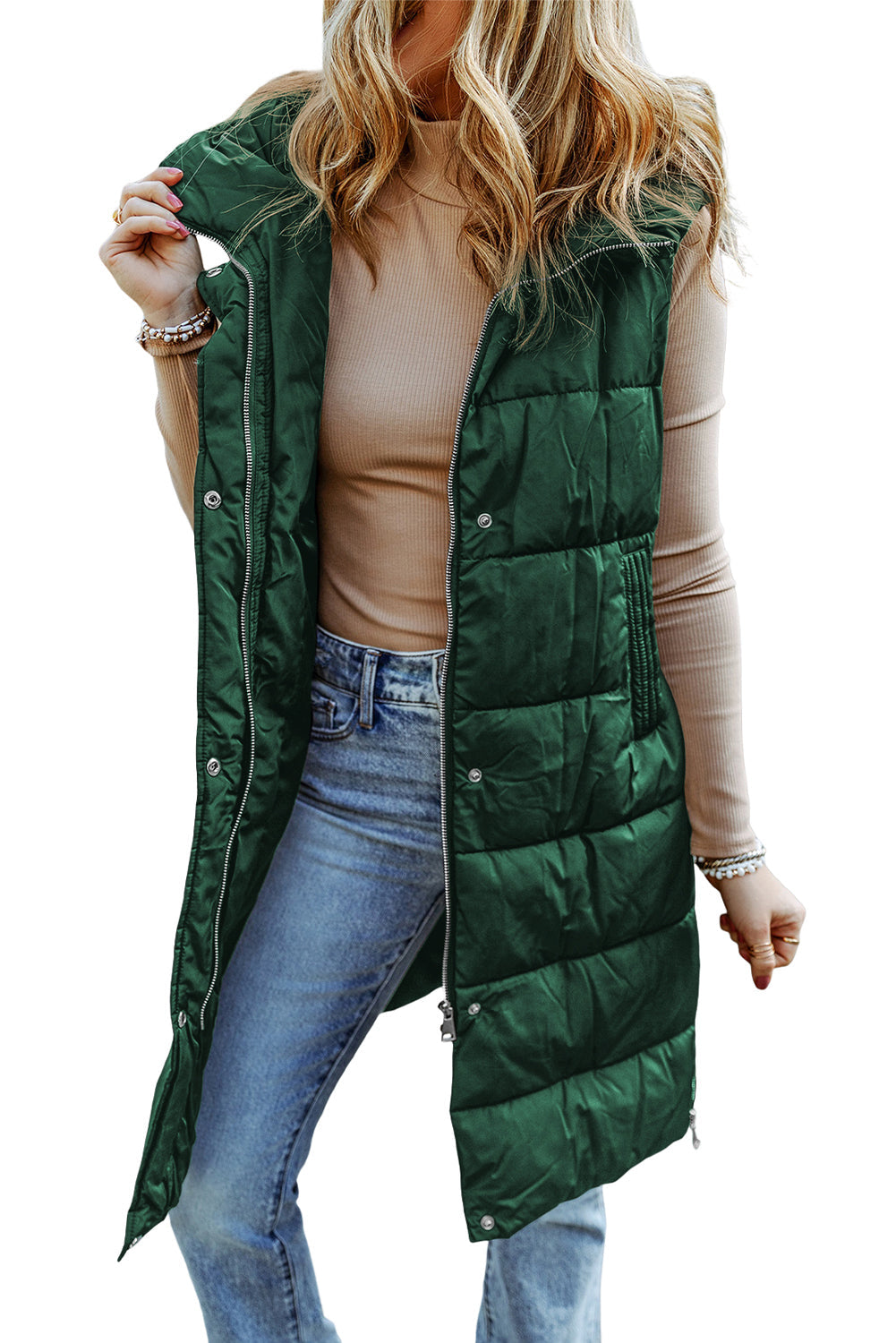 Hooded Long Quilted Vest Coat - Coats - Sunny Angela