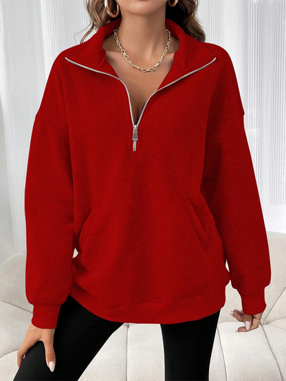 Sweatshirts- Drop Shoulders Half Zip Classic Sweatshirt- - IndioGear.com