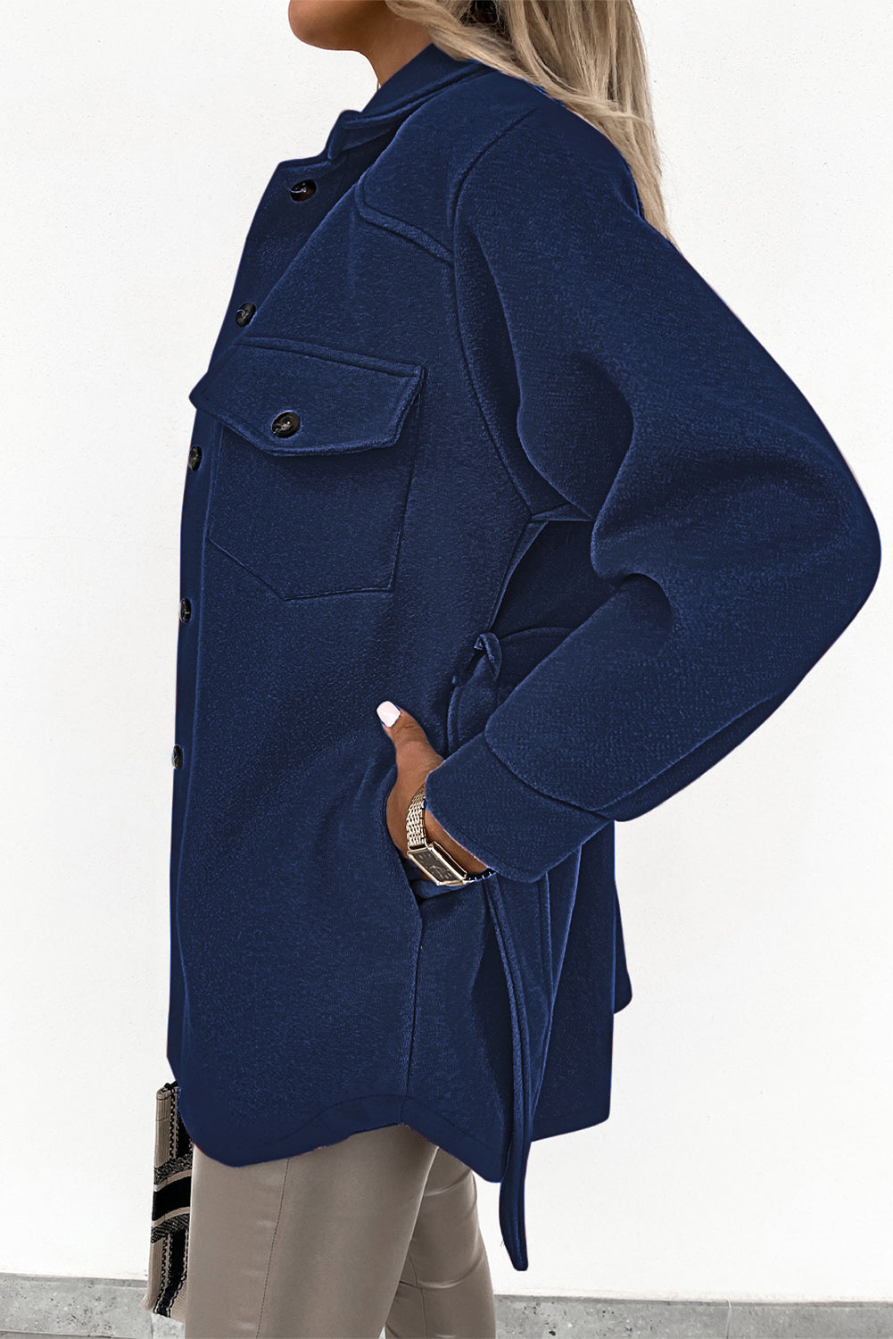 Lapel Button-Down Coat With Chest Pockets - Coats - Sunny Angela