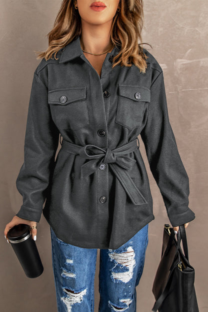 Lapel Button-Down Coat With Chest Pockets - Coats - Sunny Angela