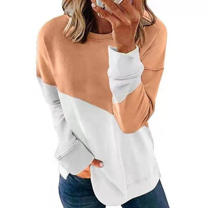 Round Neck Long Sleeve Sweater Color Matching Tops Sport-Grey-7