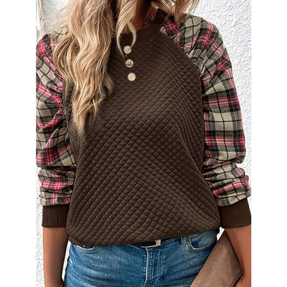 Plaid Round Neck Sweatshirt Clothing