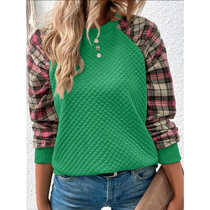 Plaid Round Neck Sweatshirt Clothing