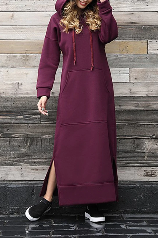 Penelope® | Elegante abito monocolore con cappuccio, tasche e spacco