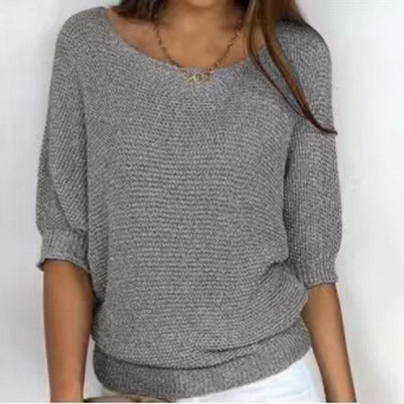 Solid Color Round Neck Sweater Women's - Trendha