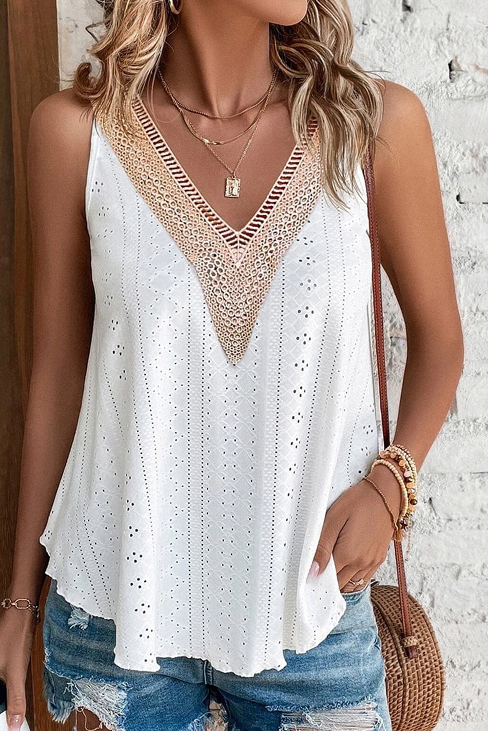 The802Gypsy  Tops GYPSY-Eyelet Strappy Scoop-Neck Tank Top