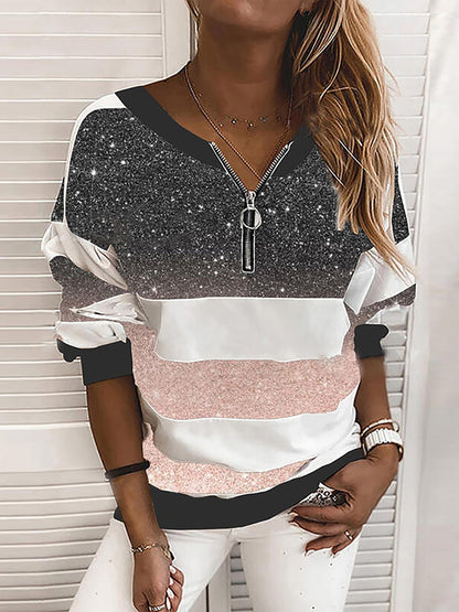 V-neck Starry Sky Print Long-sleeved Top - LuckyFash™