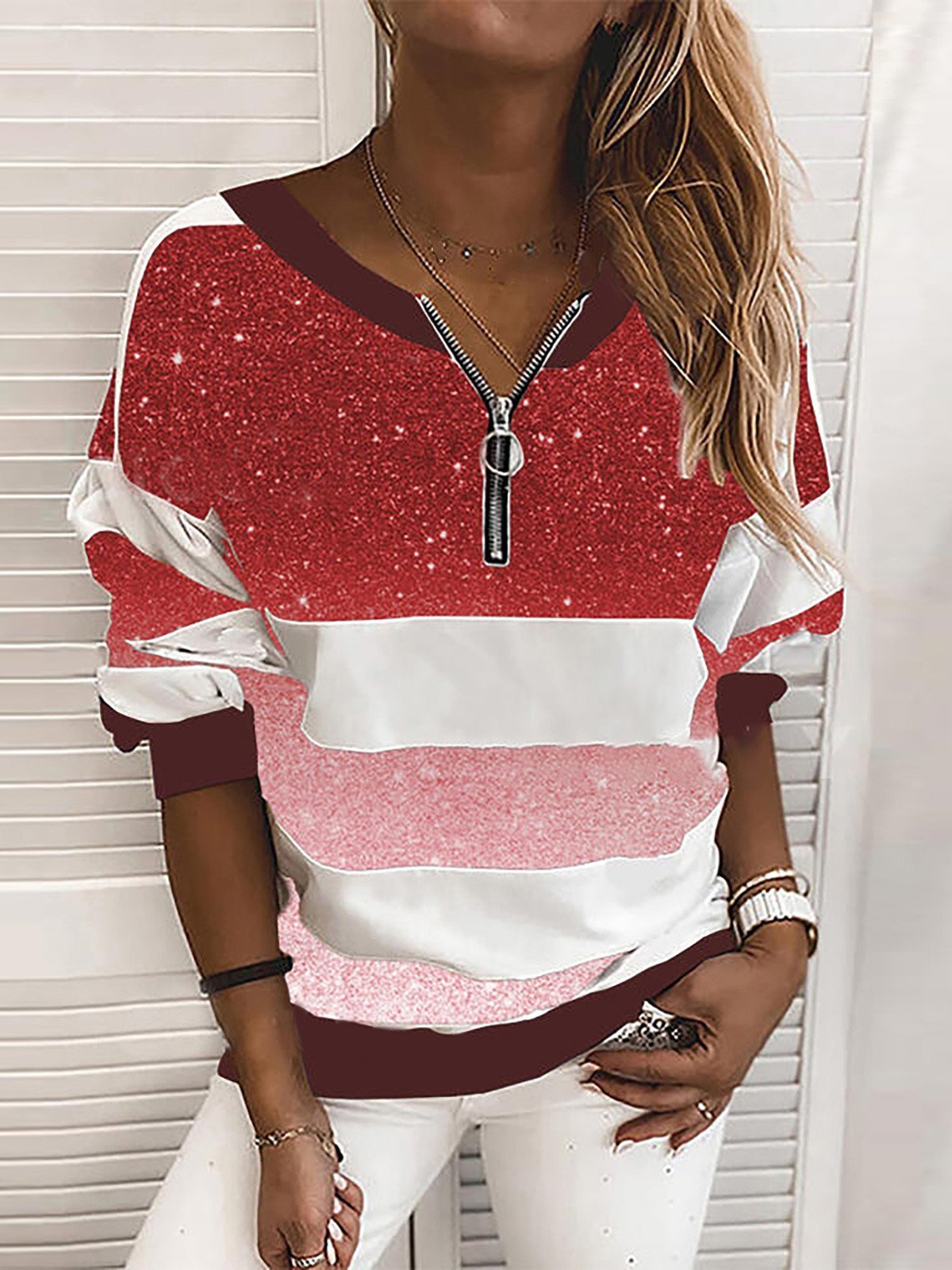 V-neck Starry Sky Print Long-sleeved Top - LuckyFash™