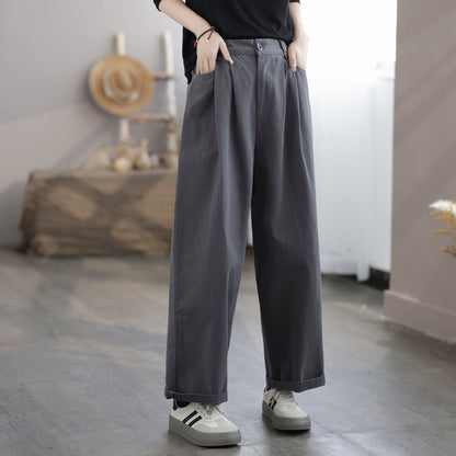 Women Casual Solid Minimalist Cotton Wide Leg Pants